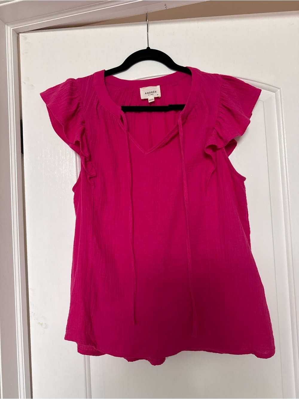 ANDREE BY UNIT Pink Flutter-Sleeve Tie-Neck Blouse - Picture 3 of 5